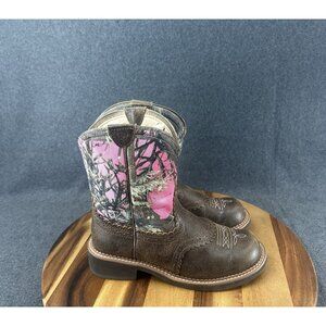 Ariat 10015055 Women 9.5B Pink Camo Cowgirl Leather Canvas Boots Mid-Ankle Ranch